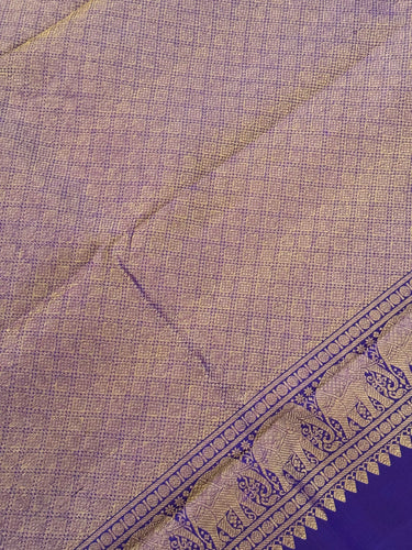 Exclusive Kanchivaram Korvai Pure Silk Pure Zari Silk Saree | Mango Yellow & Purple | Gold Zari | Handwoven | Ships from California
